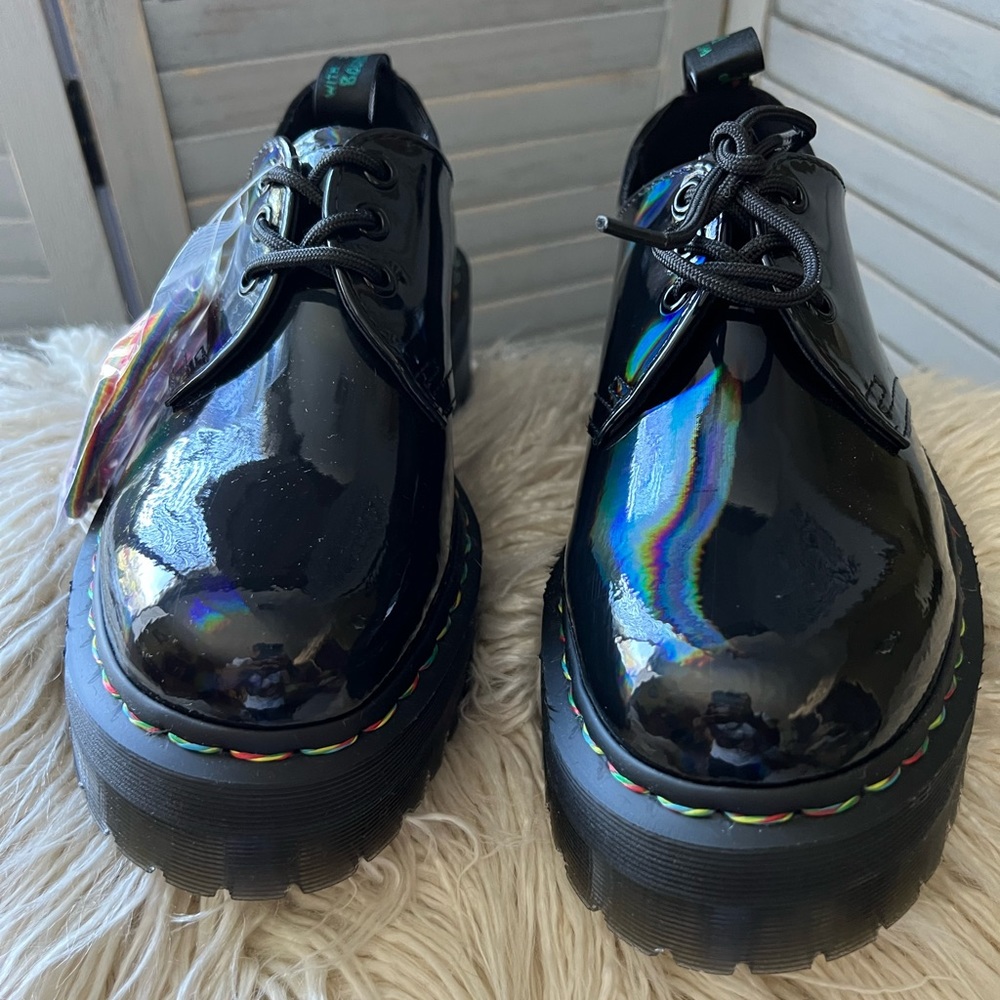 DR MARTENS 1461 Black Quad Retro Pride Rainbow  Shoes US Men’s 7, Women’s 8 NWB